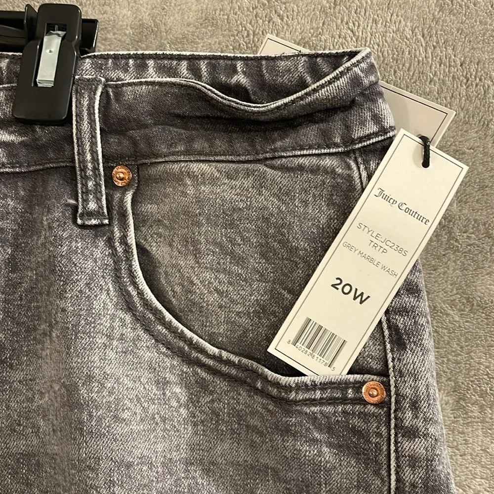 NWT Juicy Couture Venice Straight‎ Leg Jeans Grey Marble Women’s Sz 20W 5 pocket